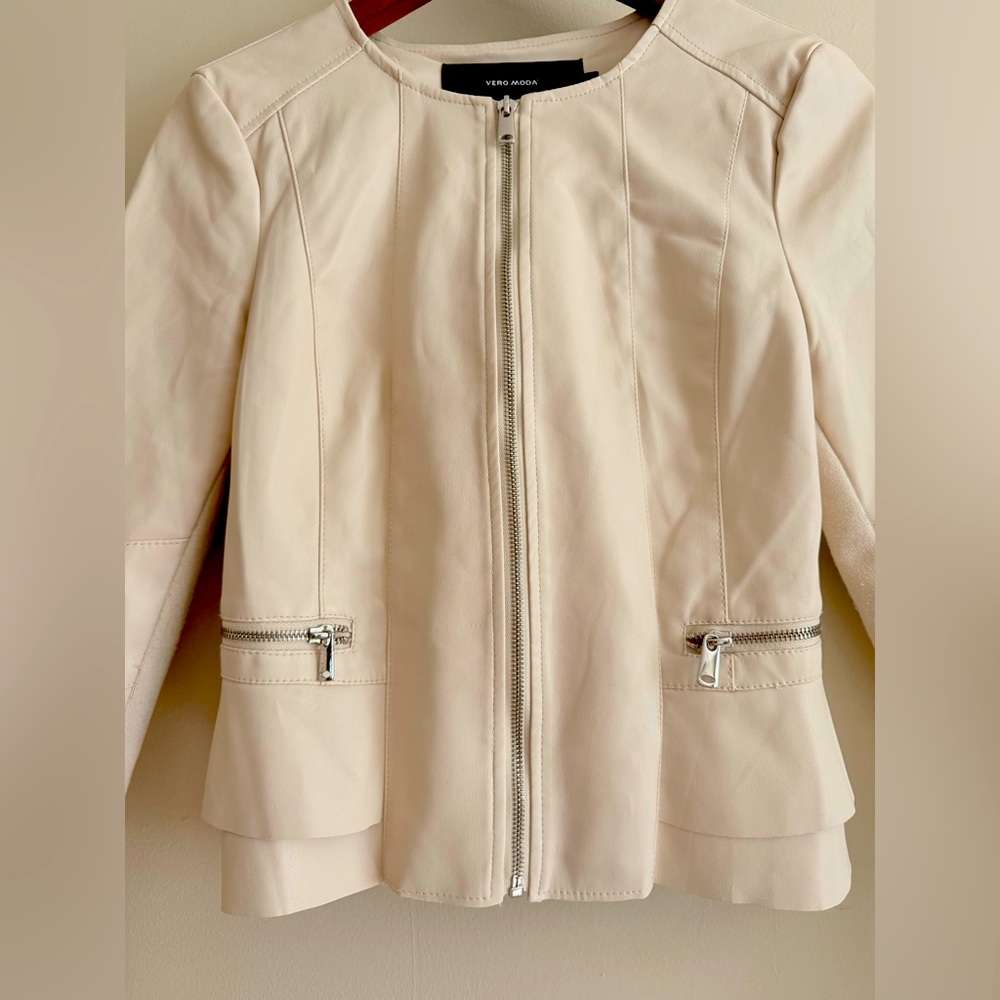 Vero Moda Light Beige Leather Jacket size S - Picture 3 of 8